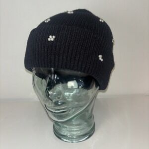 Vintage Y2K Embroidered Beanie Hat Womens  Black Pearl Funky Rare Coquette Apes